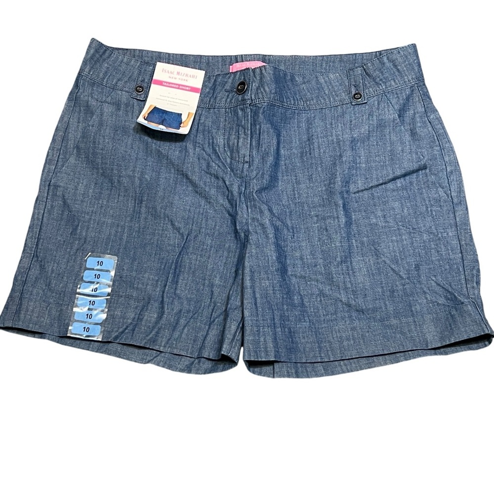 Isaac Mizrahi Tailored Blue Indigo Chambray Stretch Universal Shorts